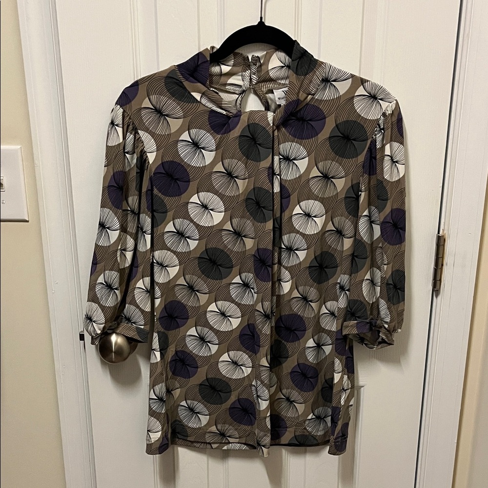 Worthington Geometric Print Blouse in Black, Gray, and Cream